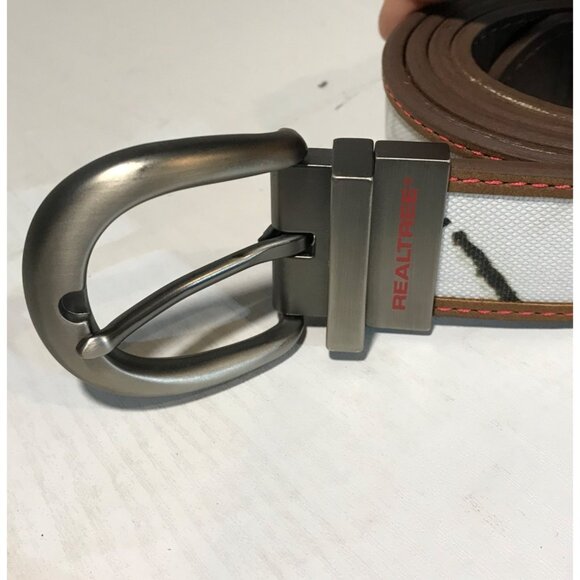 RealTree Mens Brown & White Canvas Leather Belt L / XL Metal Buckle 96000/979 - Picture 2 of 9